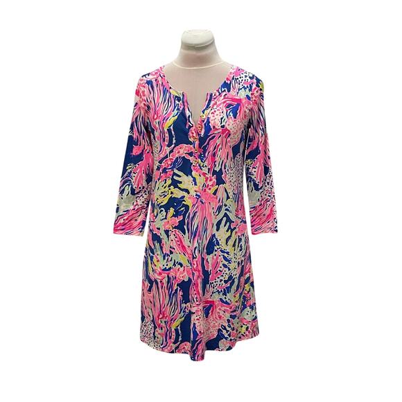 LILLY PULITZER Banyan Indigo Sunken Treasure Dress XS 100% Pima Cotton Preppy - Picture 1 of 7